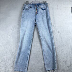 Rewash Jeans Womens Size W29 Slim Straight Distressed Light Wash Button Fly Blue
